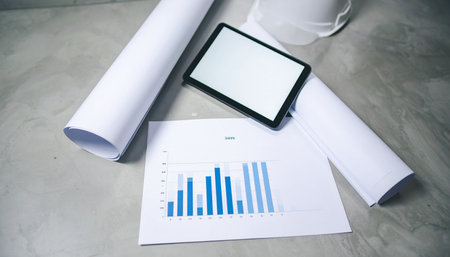 An overhead view of a modern construction project in the planning phase.の素材