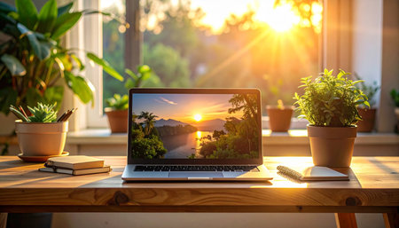 A serene home office setup captures the essence of modern remote work.の素材