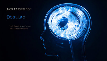 A luminous representation of artificial intelligence merging with human consciousness.の素材