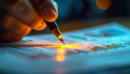 In the quiet of the late hours, a dedicated hand meticulously traces a critical path on a complex blueprint.の素材