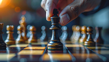 A focused player makes a decisive move with the king, a powerful symbol of leadership and strategy.の素材