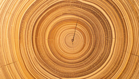 A detailed macro view of a tree's cross-section, where each concentric ring tells a story of time and growth.の素材