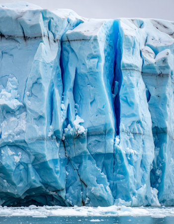 A close-up view reveals the ancient story of a majestic glacier.の素材