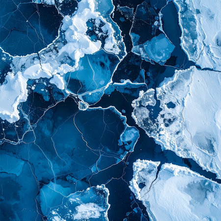 An aerial perspective captures the raw power and intricate beauty of a frozen ocean.の素材