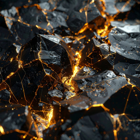 Pieces of coal cracked into small pieces. 3d rendering, 3d illustration.の素材