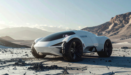 A vision of future mobility, this advanced concept car embarks on an expedition through a remote and rugged desert.の素材