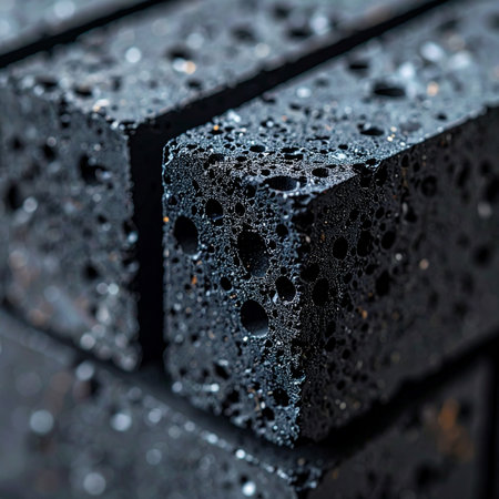 Close-up of black brick with water drops. Abstract background.の素材