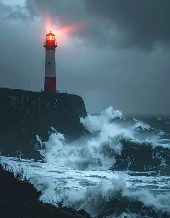 Lighthouse on a stormy day in the north of Portugal.の素材