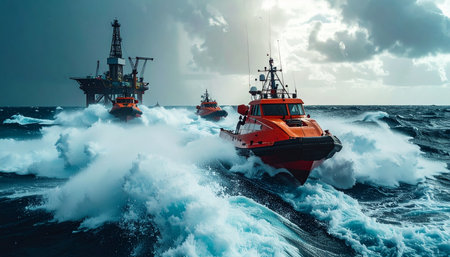 Offshore oil and gas industry. Oil and gas industry. Production and transportation of oil and gas.の素材