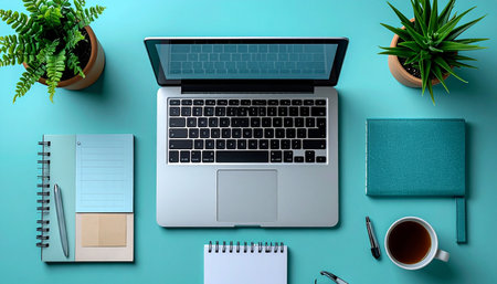 A clean and organized desk sets the stage for a productive day.の素材