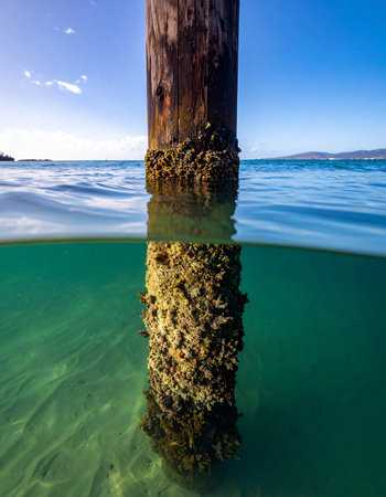 A unique over-under perspective reveals two worlds at once.の素材