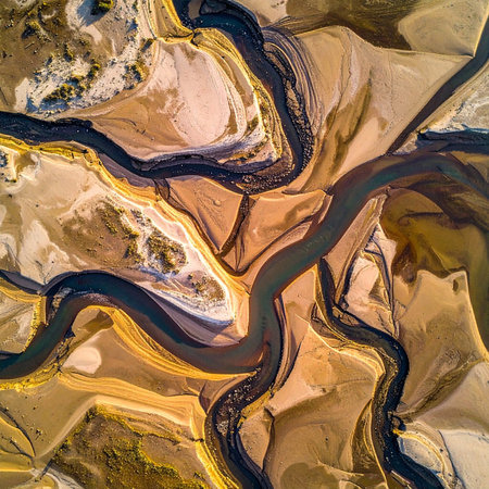 From high above, the earth reveals its intricate circulatory system.の素材