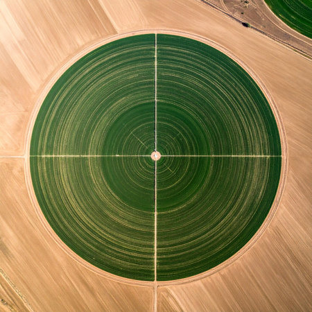From high above, the landscape transforms into a geometric marvel.の素材