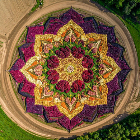An immense, ephemeral masterpiece of natural art, captured from above.の素材