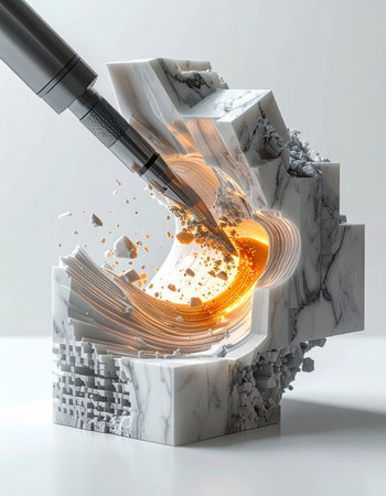 A glimpse into the future of manufacturing, where a high-precision CNC machine meticulously carves a complex composite material.の素材