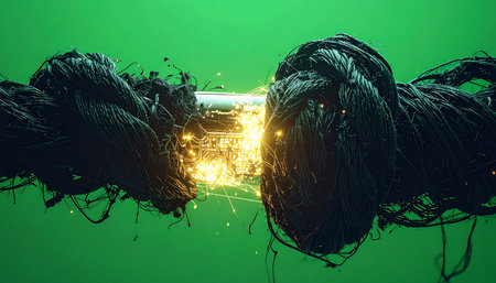 The final thread gives way as a thick rope under extreme tension finally snaps.の素材