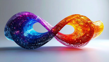 A luminous infinity symbol glows with cosmic energy, capturing the endless cycle of creation.の素材