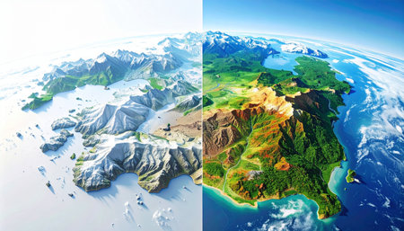 A striking composite view of Earth, illustrating a dramatic environmental shift.の素材