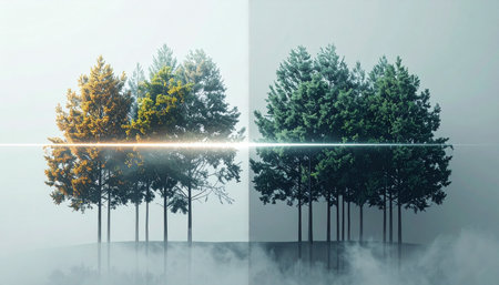 A conceptual image illustrating the stark contrast of environmental change.の素材