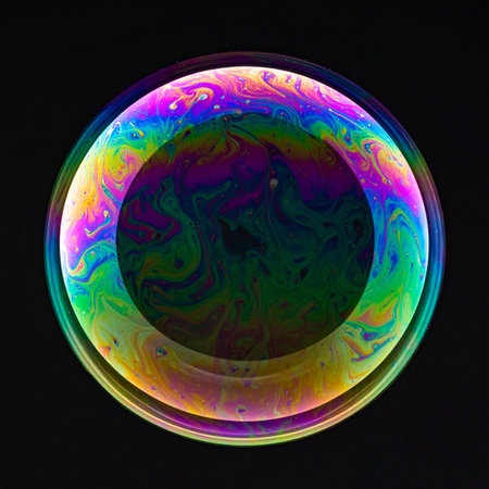 A mesmerizing macro photograph captures the delicate beauty of a single soap bubble.の素材