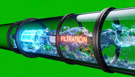 A 3D visualization illustrating the advanced stages of water purification.の素材