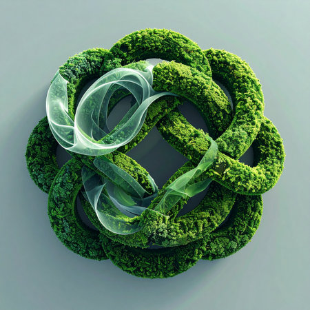 A symbol of eternal connection and growth, this intricate green moss knot represents the harmonious blend of nature and technology.の素材