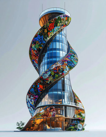 A stunning 3D rendering of a futuristic skyscraper where modern engineering meets timeless artistry.の素材