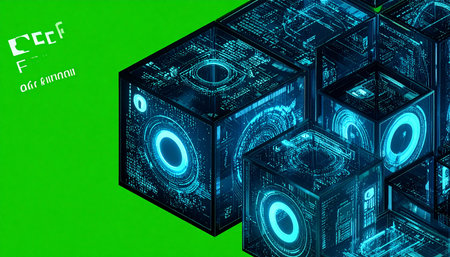 A cluster of advanced quantum data blocks hums with energy, processing vast amounts of information.の素材