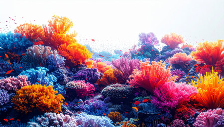 A breathtaking underwater landscape bursts with a kaleidoscope of colors.の素材