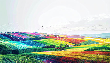 Step into a dream where the rolling hills are painted with every color of the imagination.の素材