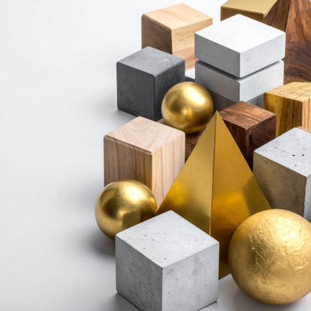 A collection of fundamental shapes crafted from contrasting materialsの素材