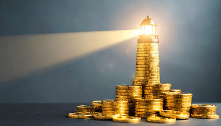 A beacon of financial wisdom shines in the economic darkness.の素材