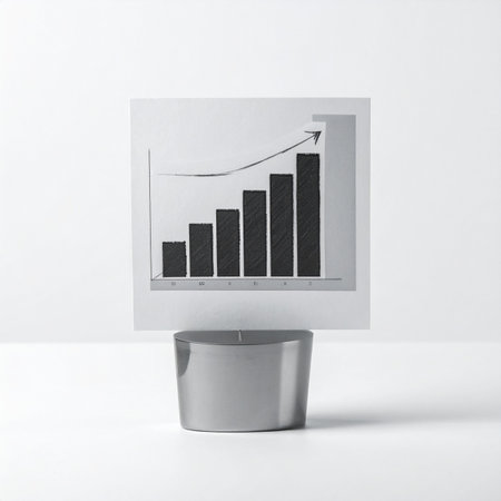 A clean, minimalist presentation of a bar chart on a simple stand, visually representing steady growth and positive financial results.の素材