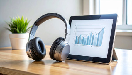 A modern professional's desk setup for a productive day.の素材