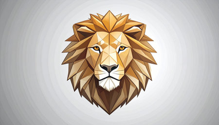 A powerful and majestic lion's head rendered in a sharp, modern geometric style.の素材