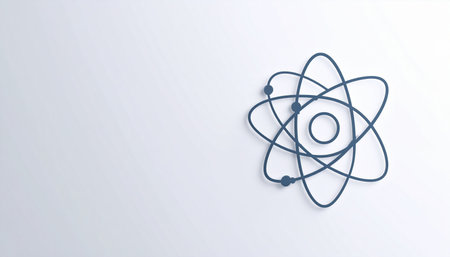 A clean, minimalist representation of an atomic structure, symbolizing the core of scientific discovery and technological advancement.の素材