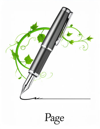 An elegant fountain pen, a timeless tool for writers and artists, draws a line of ink, bringing ideas to life.の素材