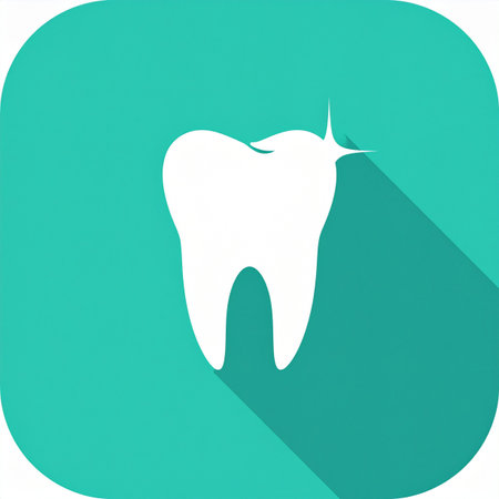 A clean, sparkling white tooth stands out against a modern teal background.の素材