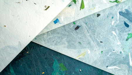 Layers of processed and recycled materials create a dynamic, textured surface.の素材