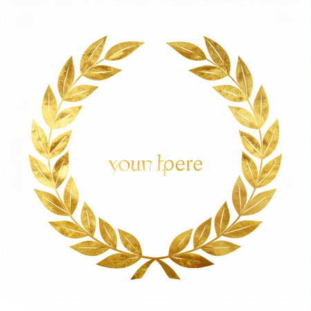 Capture the essence of triumph with this elegant gold foil laurel wreath. Its classic design, reminiscent of ancient honors, makes it an ideal emblem for awards, certificates, and celebrating success.の素材