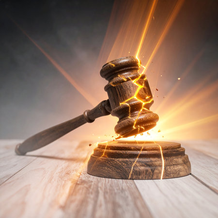 With a final, thunderous crack, the gavel shatters upon impact, unable to contain the sheer force of a landmark decision.の素材