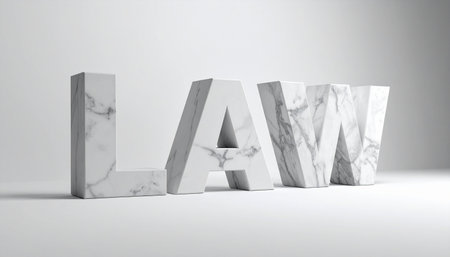 The word LAW is rendered in heavy, solid marble, symbolizing the weight, permanence, and foundational principles of justice.の素材