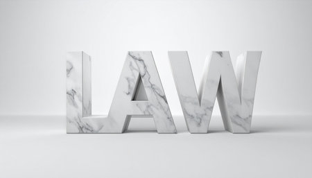 The word 'LAW' is rendered in solid, veined marble, standing with monumental authority on a clean white surface.の素材