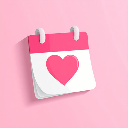 A cute 3D calendar icon with a prominent pink heart marks a special, love-filled occasion.の素材