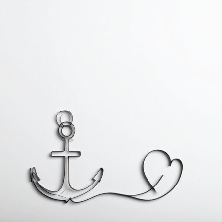 A single line of dark wire is shaped into an anchor that flows seamlessly into a delicate heart.の素材