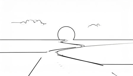 A simple, continuous line sketch captures the essence of a journey.の素材