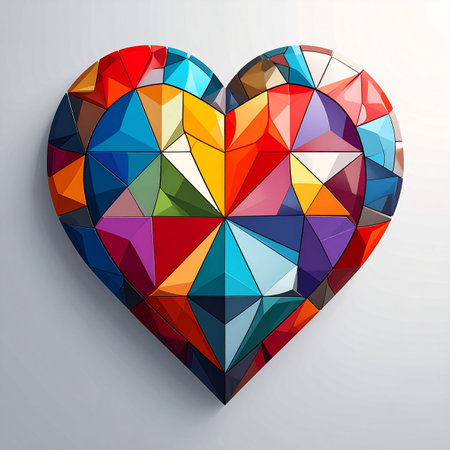 A stunning representation of modern love, this heart is composed of countless vibrant, geometric facets.の素材