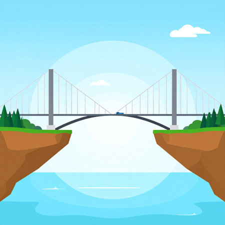 A modern architectural marvel, this bridge elegantly connects two shores, symbolizing progress, unity, and the overcoming of obstacles.の素材