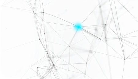 A single, vibrant blue node glows at the heart of a complex digital plexus, symbolizing a central hub of information, a critical connection point in a global network, or the core of a groundbreaking .の素材