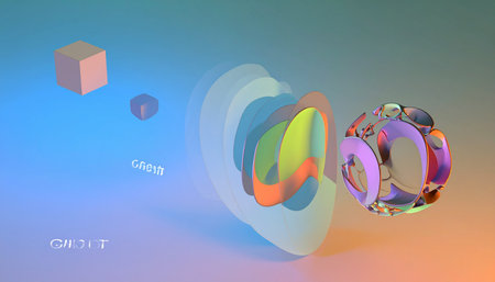 A visual representation of a concept's journey, starting as a simple geometric cube and evolving through a dynamic, chaotic process into a complex, multi-faceted sphere.の素材